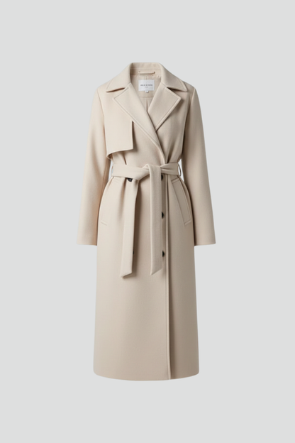 Isla | Elegant Double-Breasted Long Coat with Belt