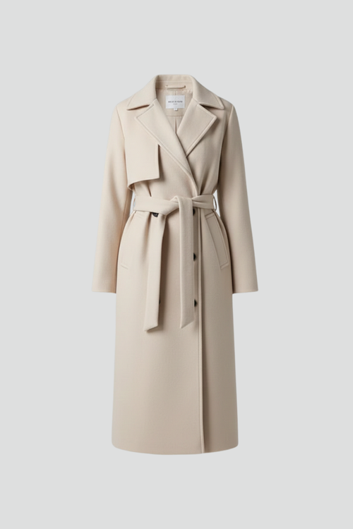 Isla | Elegant Double-Breasted Long Coat with Belt