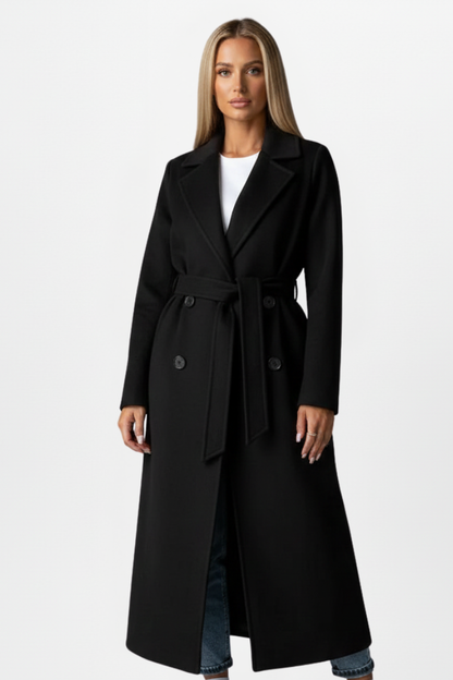 Isla | Elegant Double-Breasted Long Coat with Belt