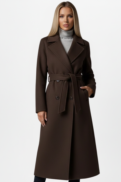 Isla | Elegant Double-Breasted Long Coat with Belt