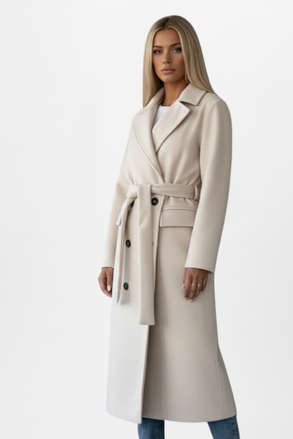 Isla | Elegant Double-Breasted Long Coat with Belt