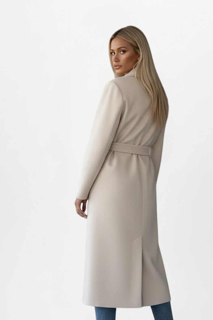 Isla | Elegant Double-Breasted Long Coat with Belt