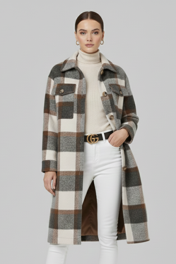 Lila | Elegant Checked Long Coat