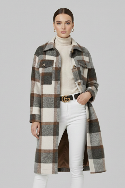 Lila | Elegant Checked Long Coat