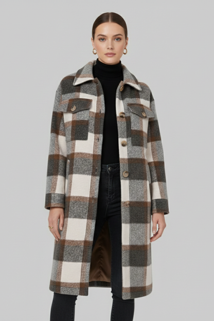 Lila | Elegant Checked Long Coat