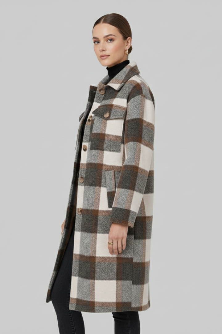 Lila | Elegant Checked Long Coat