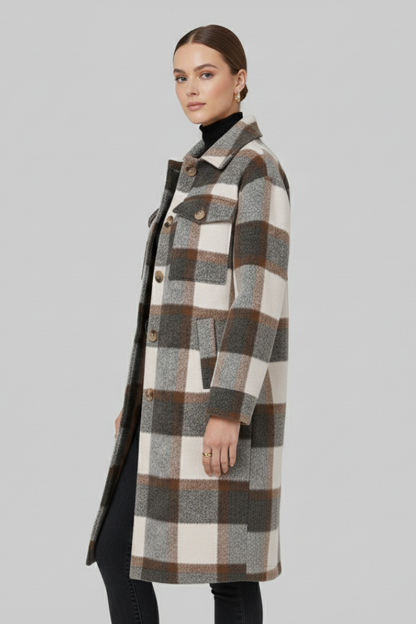 Lila | Elegant Checked Long Coat