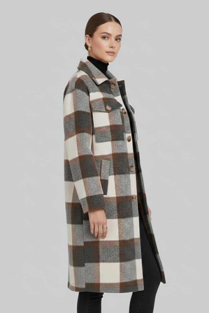 Lila | Elegant Checked Long Coat