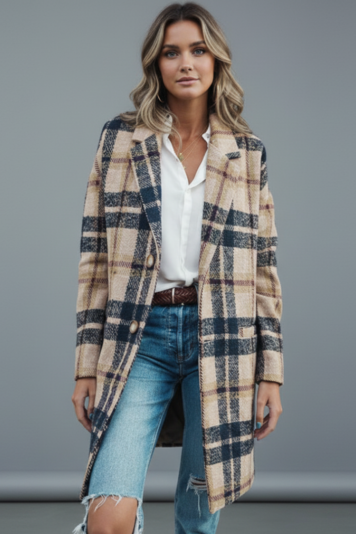 Elena | Tailored Long Coat with Buttons and Lapel