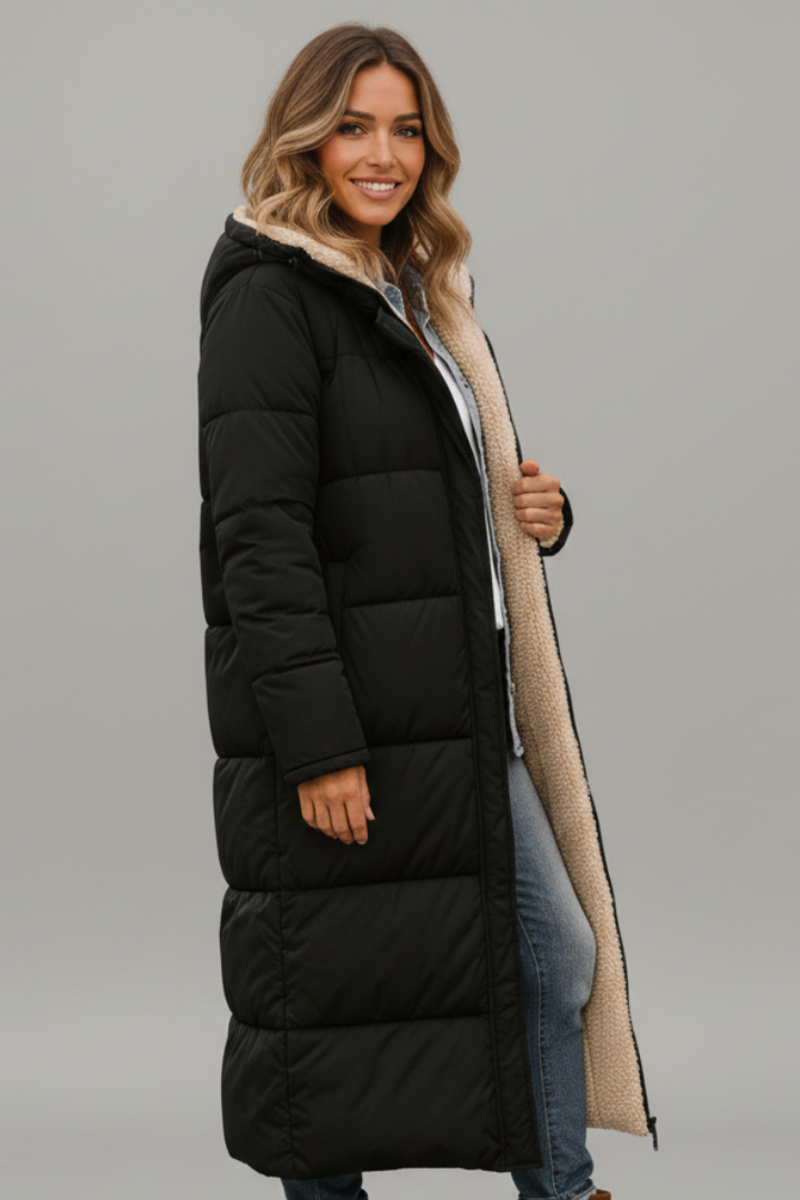Lila | Luxe Hooded Long Coat with Zip