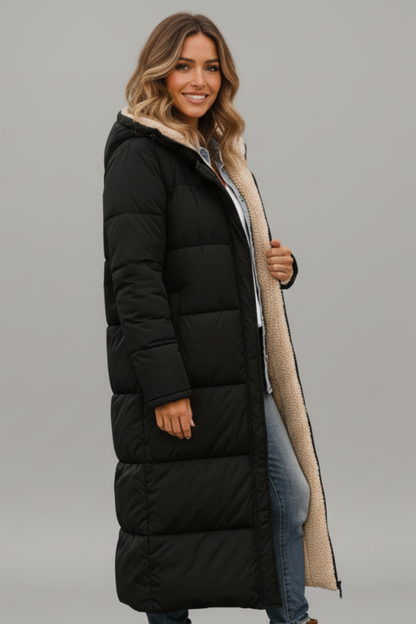 Lila | Luxe Hooded Long Coat with Zip