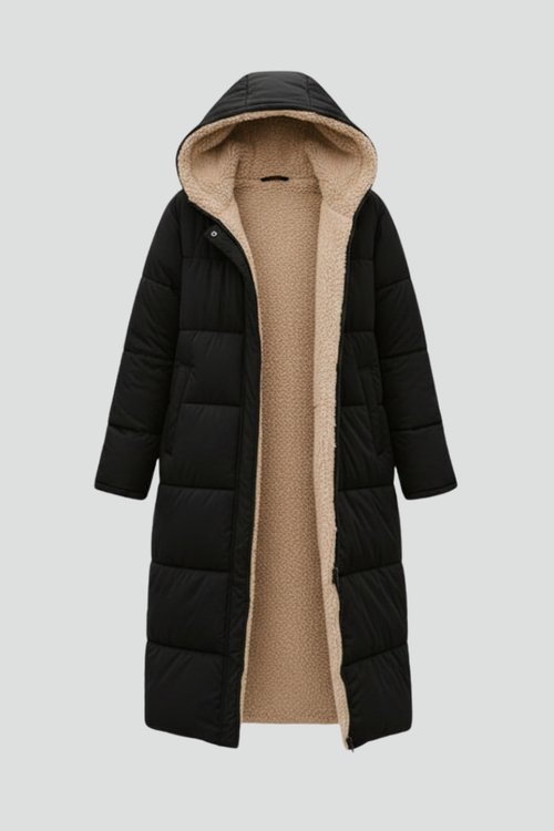 Lila | Luxe Hooded Long Coat with Zip
