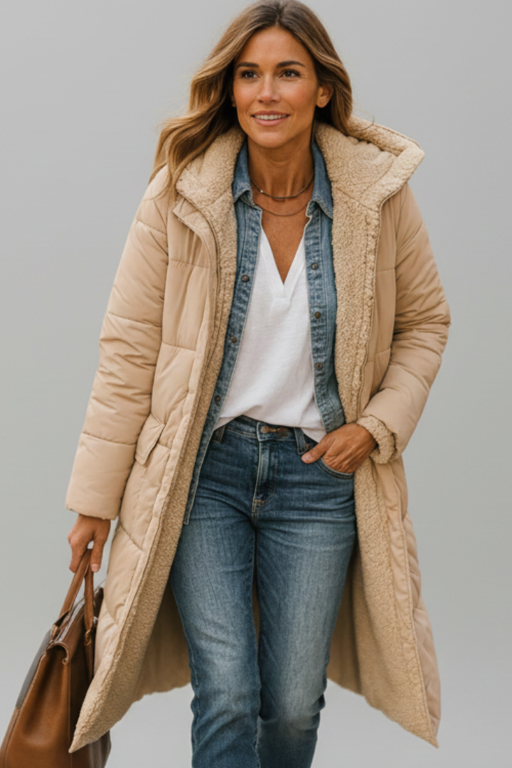 Lila | Luxe Hooded Long Coat with Zip