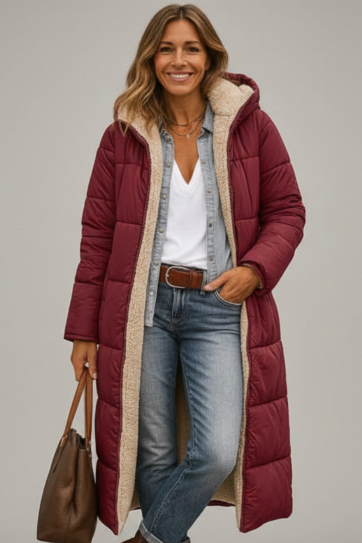 Lila | Luxe Hooded Long Coat with Zip