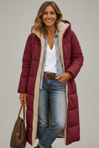 Lila | Luxe Hooded Long Coat with Zip