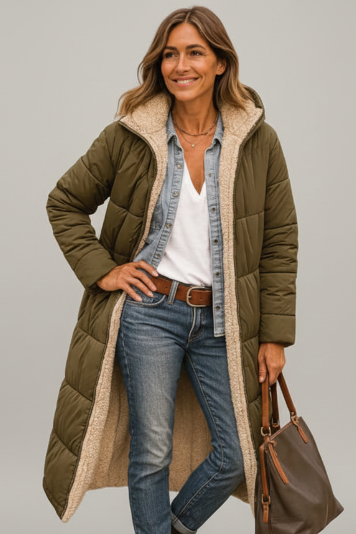 Lila | Luxe Hooded Long Coat with Zip
