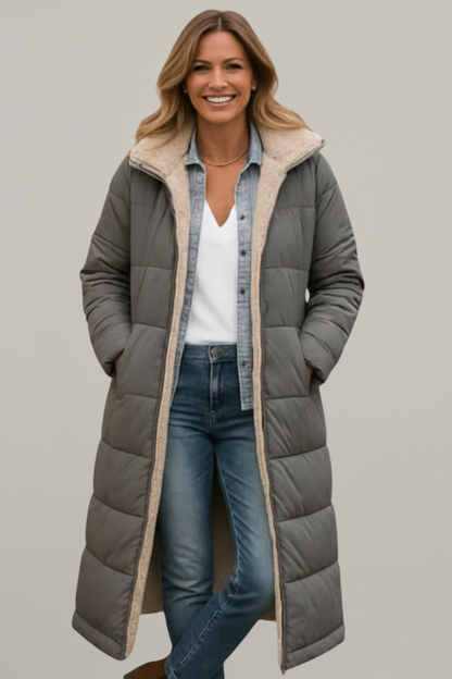 Lila | Luxe Hooded Long Coat with Zip