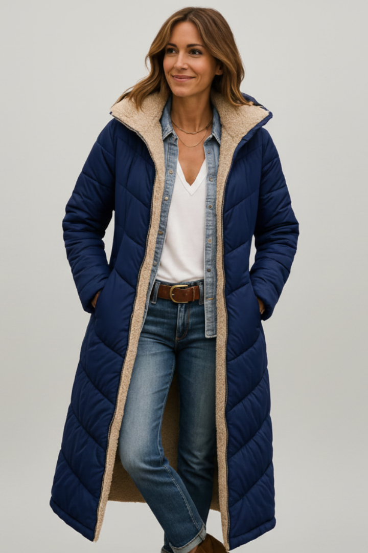 Lila | Luxe Hooded Long Coat with Zip