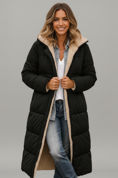 Lila | Luxe Hooded Long Coat with Zip