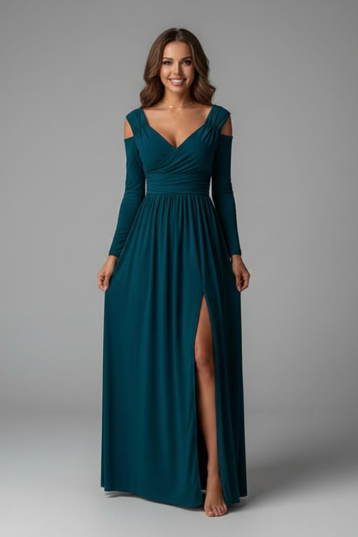 Lila | V-Neck Long Dress with Side Slit