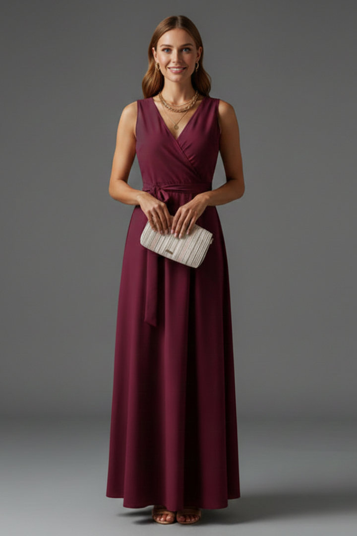 Lena | Elegant V-Neck Sleeveless Maxi Dress