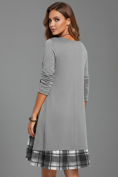 Lila | Elegant Long Sleeve V-Neck Dress with Button Detail