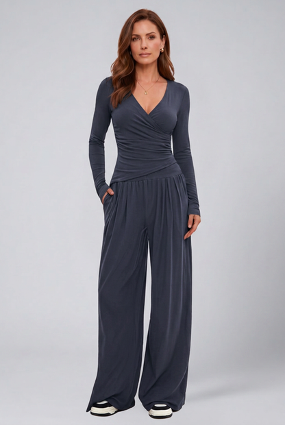 Lila | Luxe Wrap Top and Wide-Leg Lounge Set