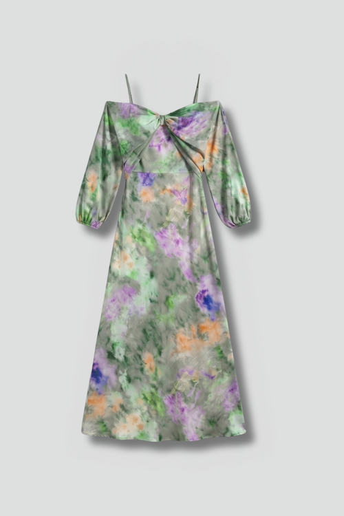 Livia | Elegant Maxi Dress with Detachable Scarf and Long Sleeves