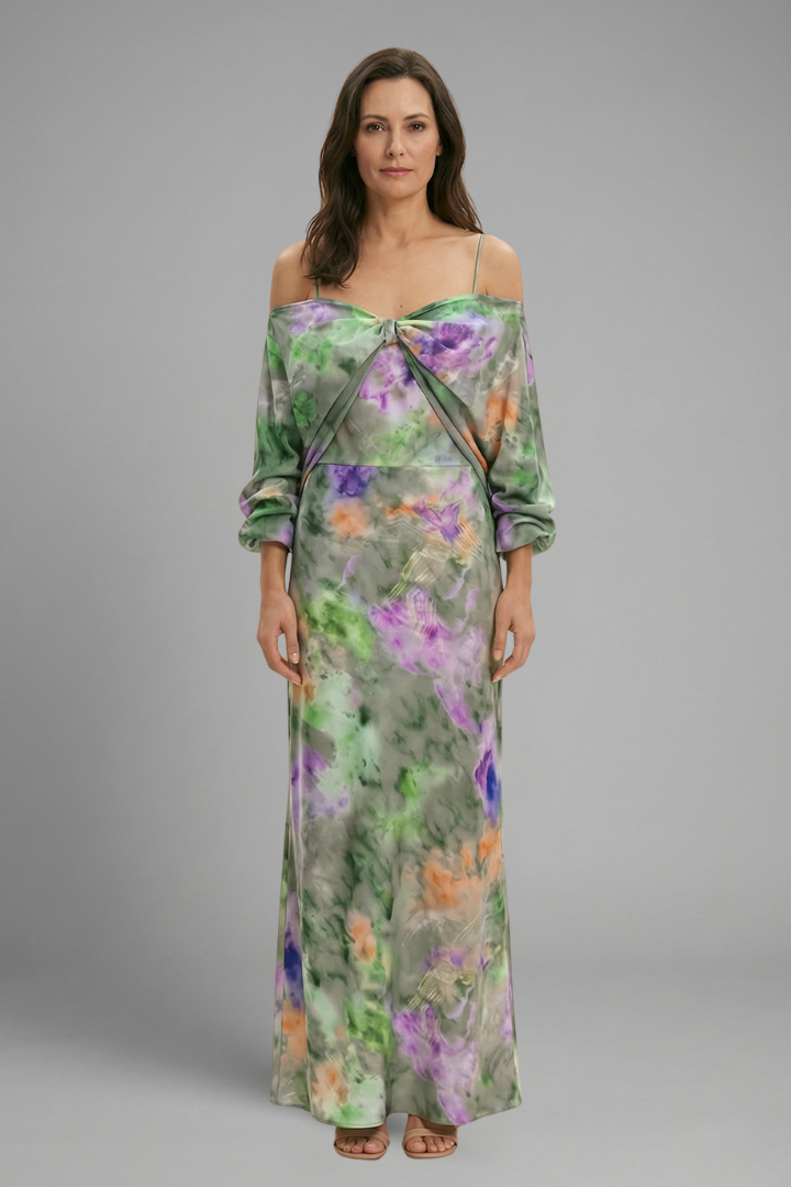 Livia | Elegant Maxi Dress with Detachable Scarf and Long Sleeves