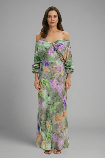 Livia | Elegant Maxi Dress with Detachable Scarf and Long Sleeves
