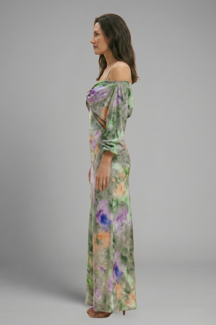 Livia | Elegant Maxi Dress with Detachable Scarf and Long Sleeves
