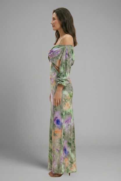Livia | Elegant Maxi Dress with Detachable Scarf and Long Sleeves