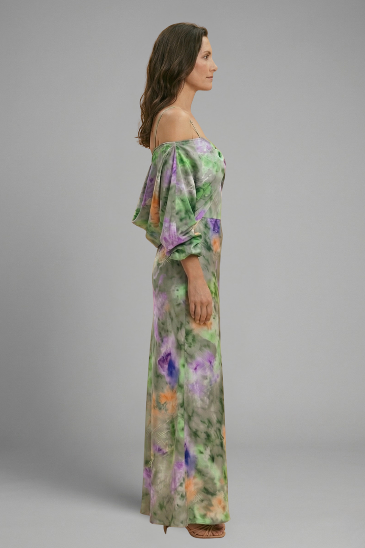 Livia | Elegant Maxi Dress with Detachable Scarf and Long Sleeves