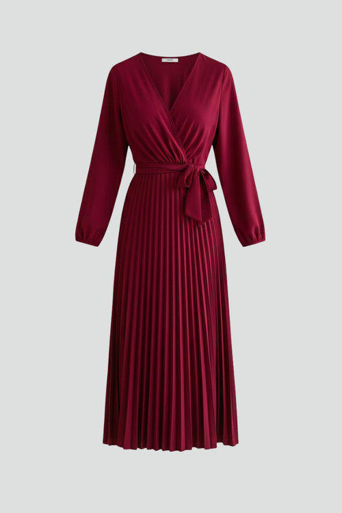 Elena | Pleated Maxi Dress with Sleeves