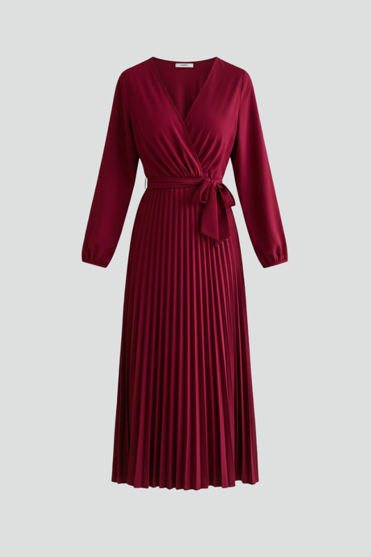 Elena | Pleated Maxi Dress with Sleeves
