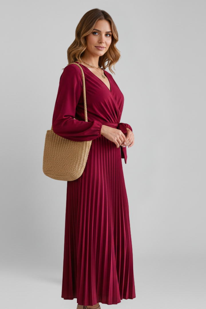Elena | Pleated Maxi Dress with Sleeves