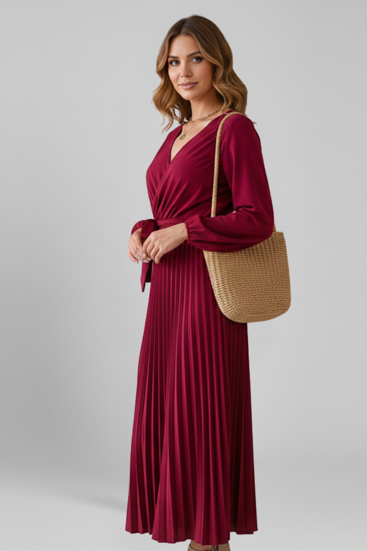 Elena | Pleated Maxi Dress with Sleeves
