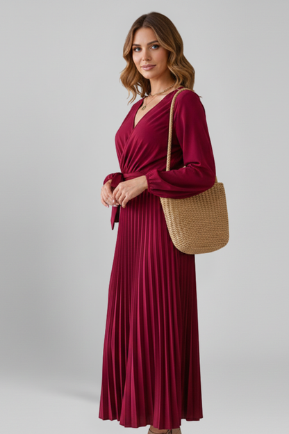 Elena | Pleated Maxi Dress with Sleeves