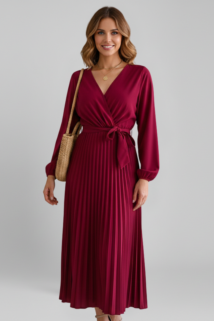 Elena | Pleated Maxi Dress with Sleeves