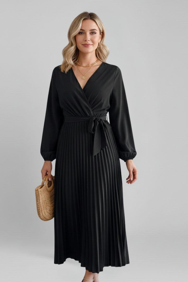 Elena | Pleated Maxi Dress with Sleeves