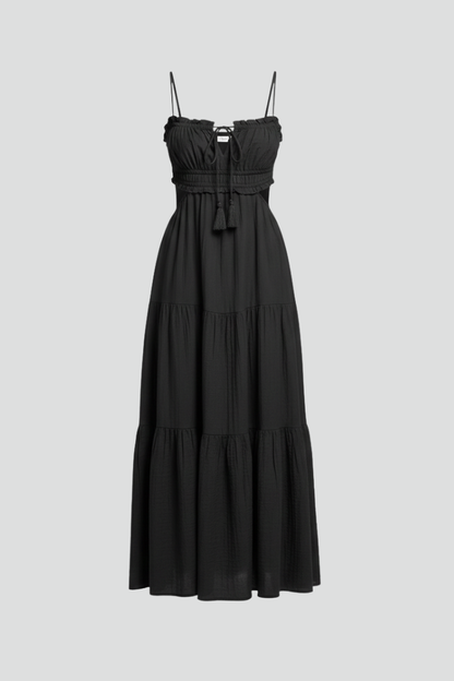 Lila | Elegant Maxi Dress with Straight Neckline and Tiered Skirt