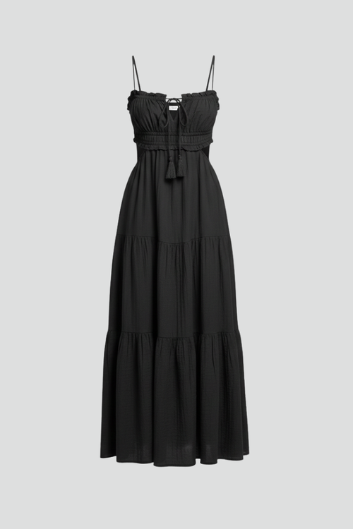 Lila | Elegant Maxi Dress with Straight Neckline and Tiered Skirt