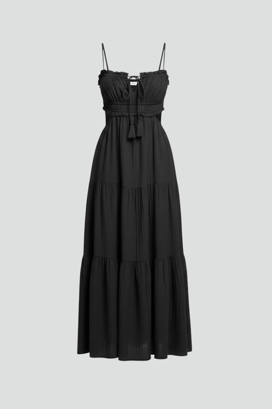 Lila | Elegant Maxi Dress with Straight Neckline and Tiered Skirt