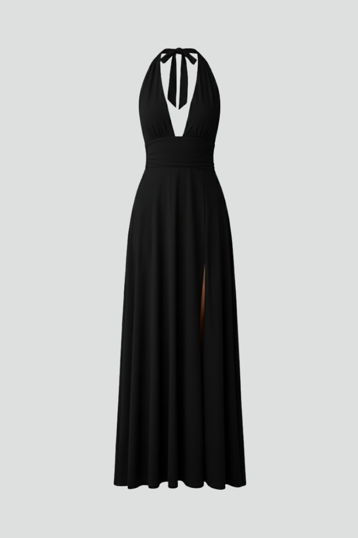 Luna | Elegant Maxi Dress with Tie Neck and Slit