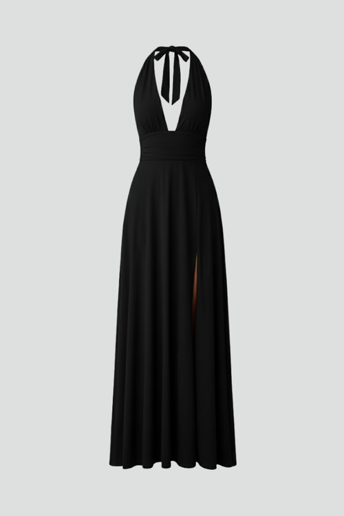 Luna | Elegant Maxi Dress with Tie Neck and Slit