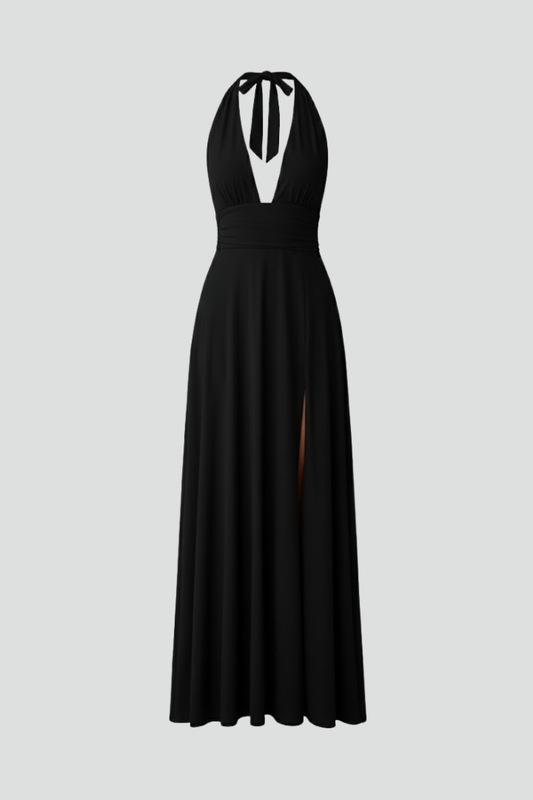 Luna | Elegant Maxi Dress with Tie Neck and Slit