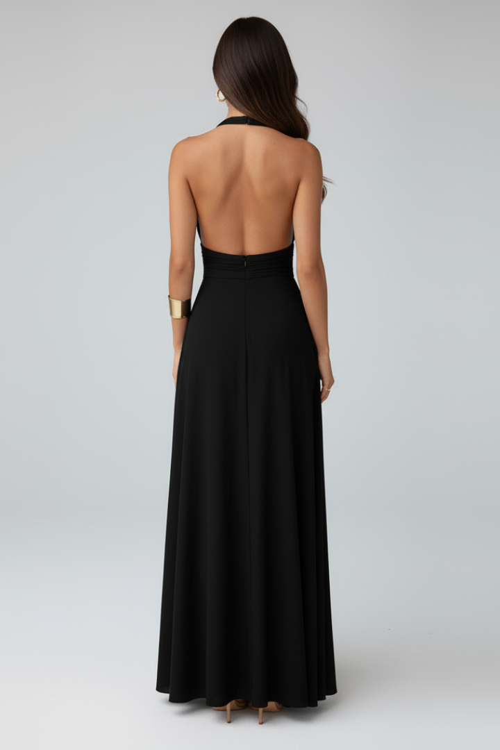 Luna | Elegant Maxi Dress with Tie Neck and Slit