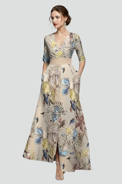 Elena | V-Neck Printed Maxi Dress