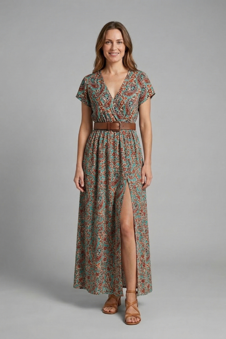 Lila | V-Neck Maxi Dress with Side Slit