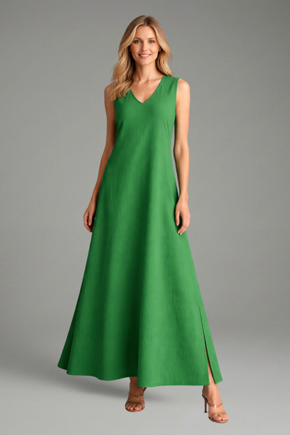Lena | V-Neck Maxi Dress with Side Slit